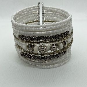White and silver beaded, wired bracelet